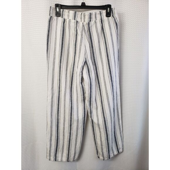H&H by Harmony & Havoc Womens Pants Size Medium Blue White Stripe Nautical Linen - Picture 5 of 6